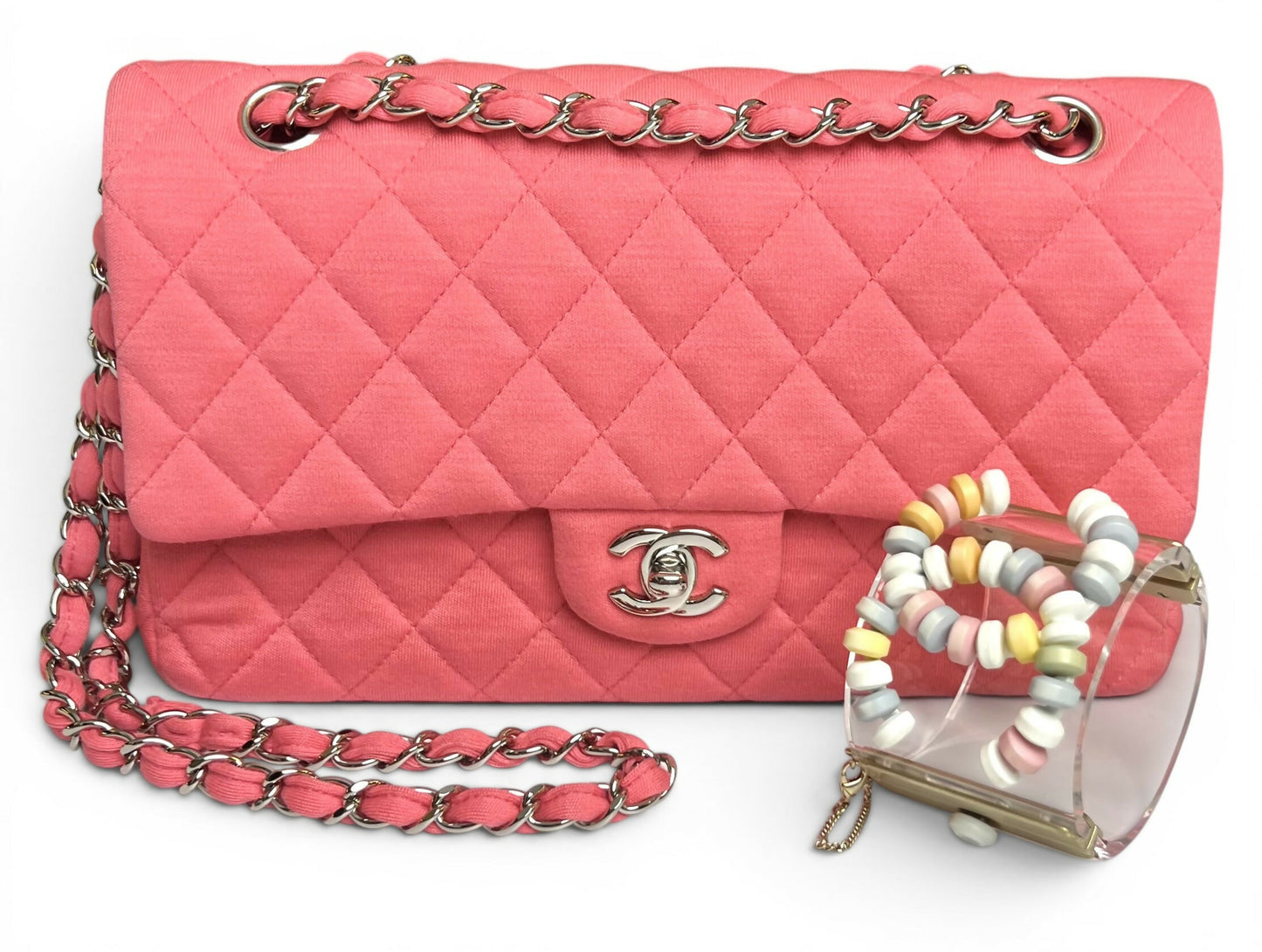 Chanel 14A Supermarket Pink Jersey Medium Classic Timeless Double Flap Bag