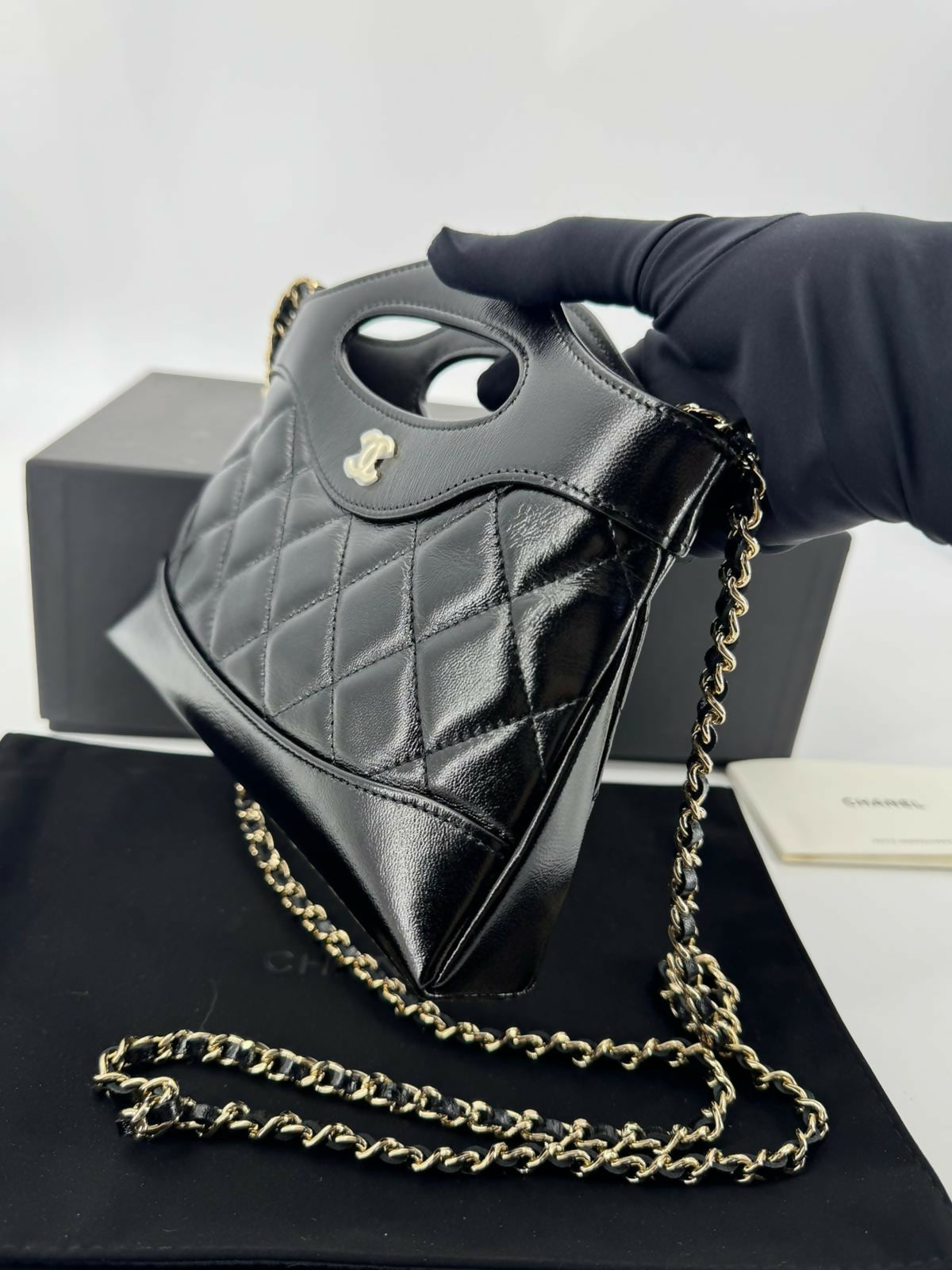 Chanel 31 Nano Black Shiny Lambskin Bag with GHW