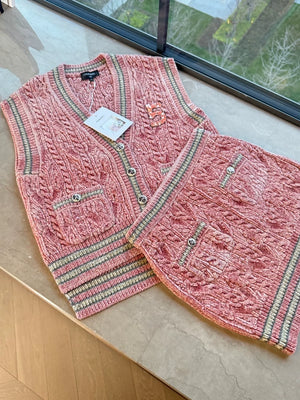 Chanel Fall/Winter 2022  Pink No. 5 Knit Vest & skirt Set