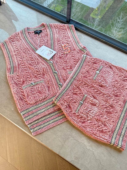 Chanel Fall/Winter 2022  Pink No. 5 Knit Vest & skirt Set