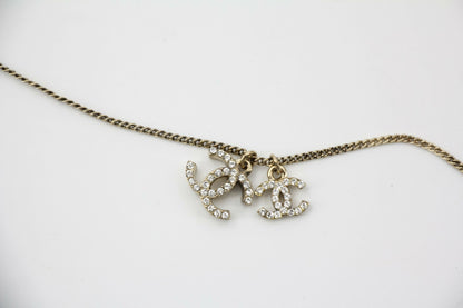 Chanel Vintage 09P Rhinestone Two CC Necklace