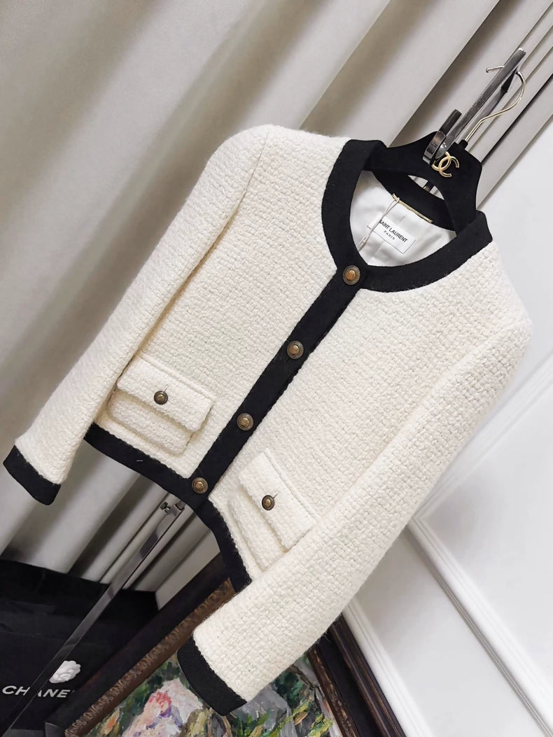 Saint Laurent (YSL) off-white and black tweed jacket