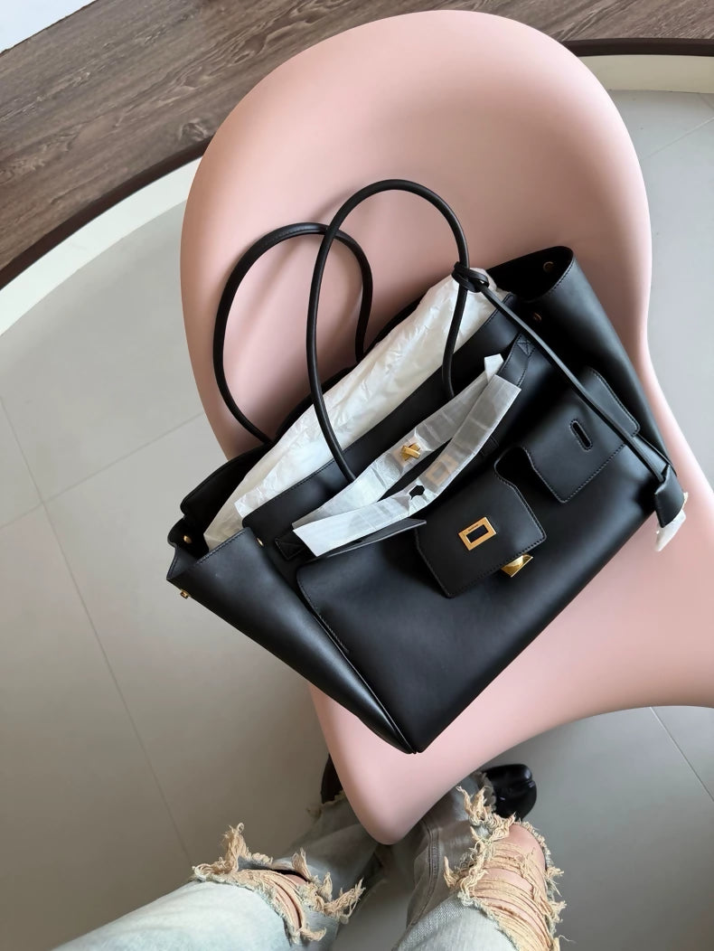 BALENCIAGA Bel Air black and gold tote bag with multiple pockets, medium size