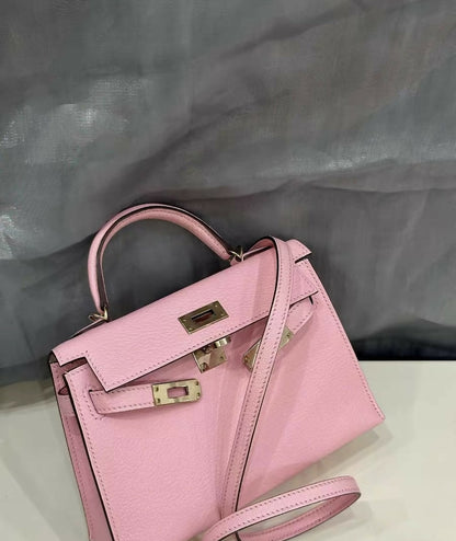 Hermès Special Order (HSS) Mini Kelly II (Kelly 20) Rose Sakura (3Q) with Gris Perle Interior Chevre Leather with Light Gold Hardware