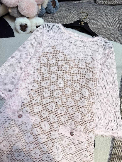 Chanel pink lace camellia dress