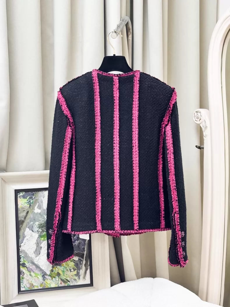 Chanel 22K pink black tweed jacket