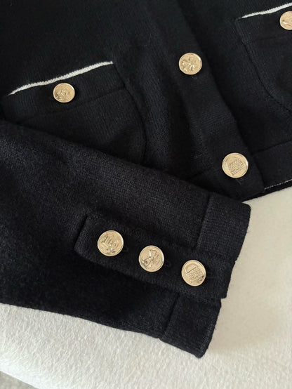 Chanel 25B Black White Collar Knit Cardigan