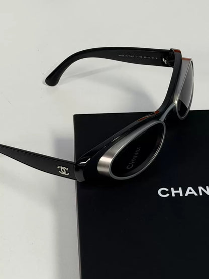 Chanel 25S Black Silver Cat-Eye Sunglasses