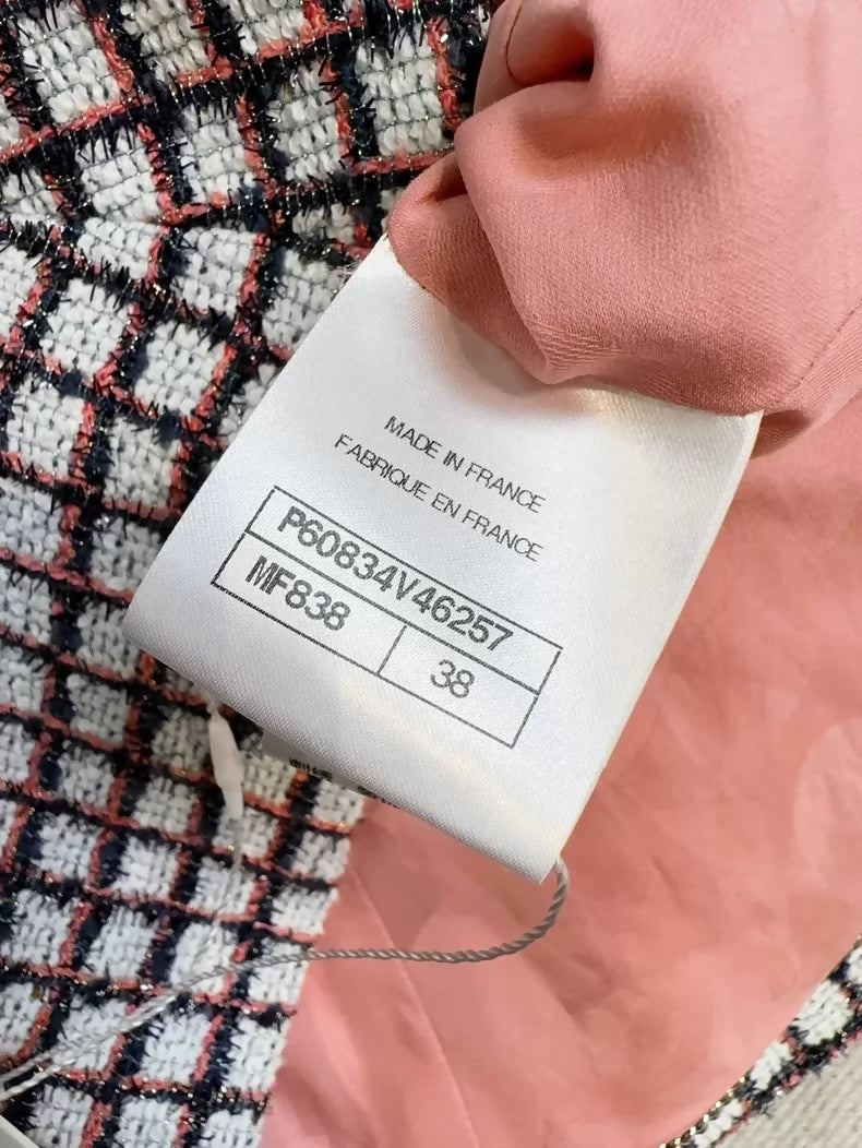 Chanel 19S Red and Blue Check Tie-Waisted Tweed Jacket