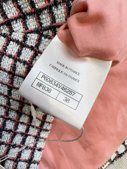 Chanel 19S Red and Blue Check Tie-Waisted Tweed Jacket