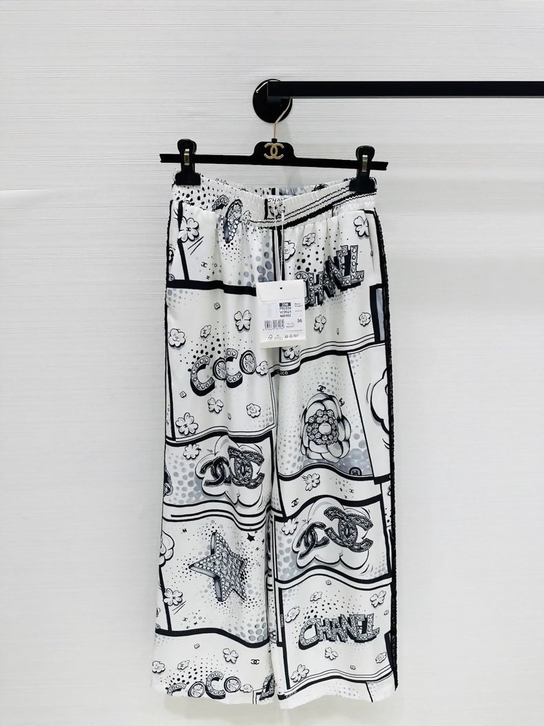 Chanel 25b wide-leg trousers in printed silk