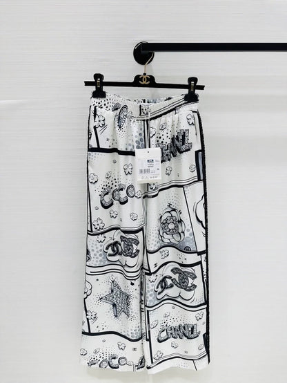 Chanel 25b wide-leg trousers in printed silk