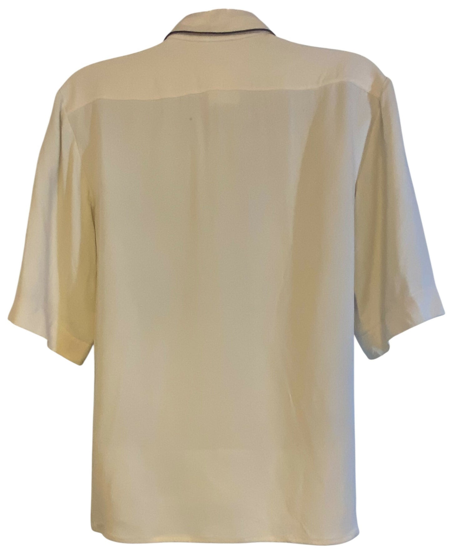 Chanel 08A Runway Silk Pleated Camellia Ecru Black Blouse FR 36