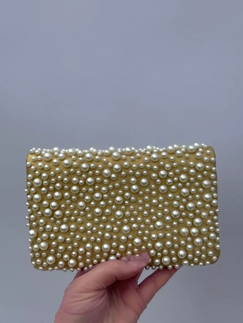 Chanel 2015 Paris–Dubai Gold Metallic Pearly Wallet on Chain