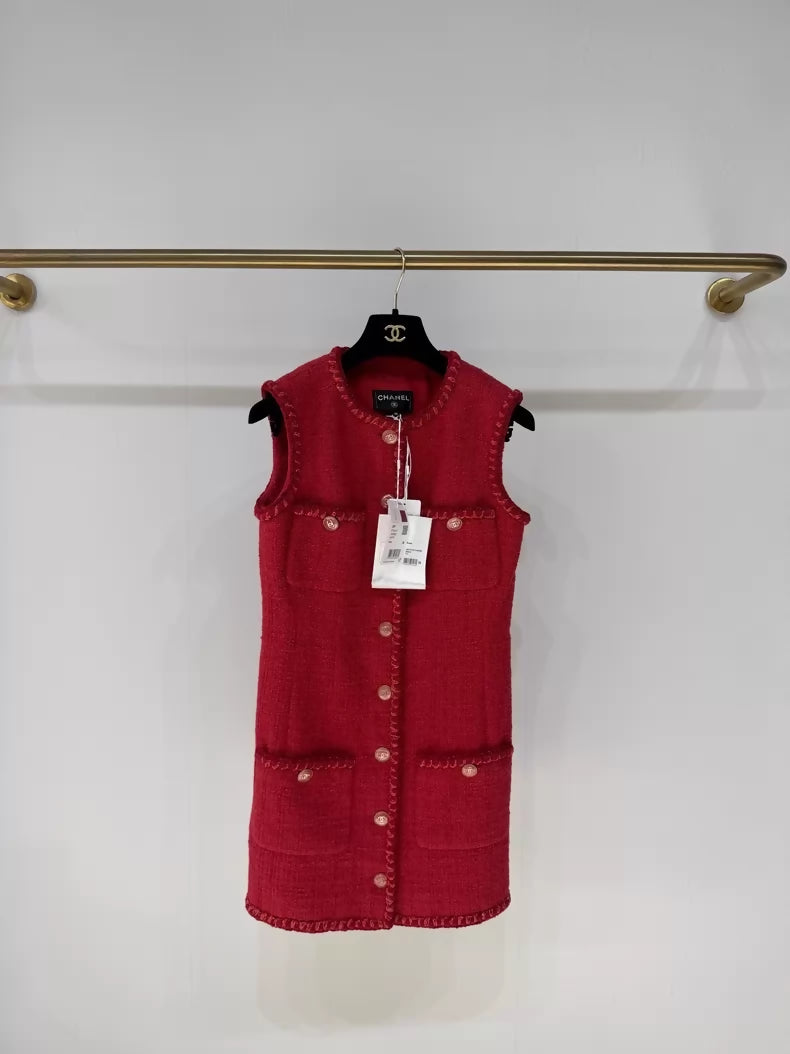 Chanel 22P red tweed vest dress