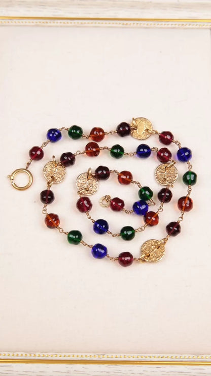 Chanel Colored Glass Gold Coin Necklace