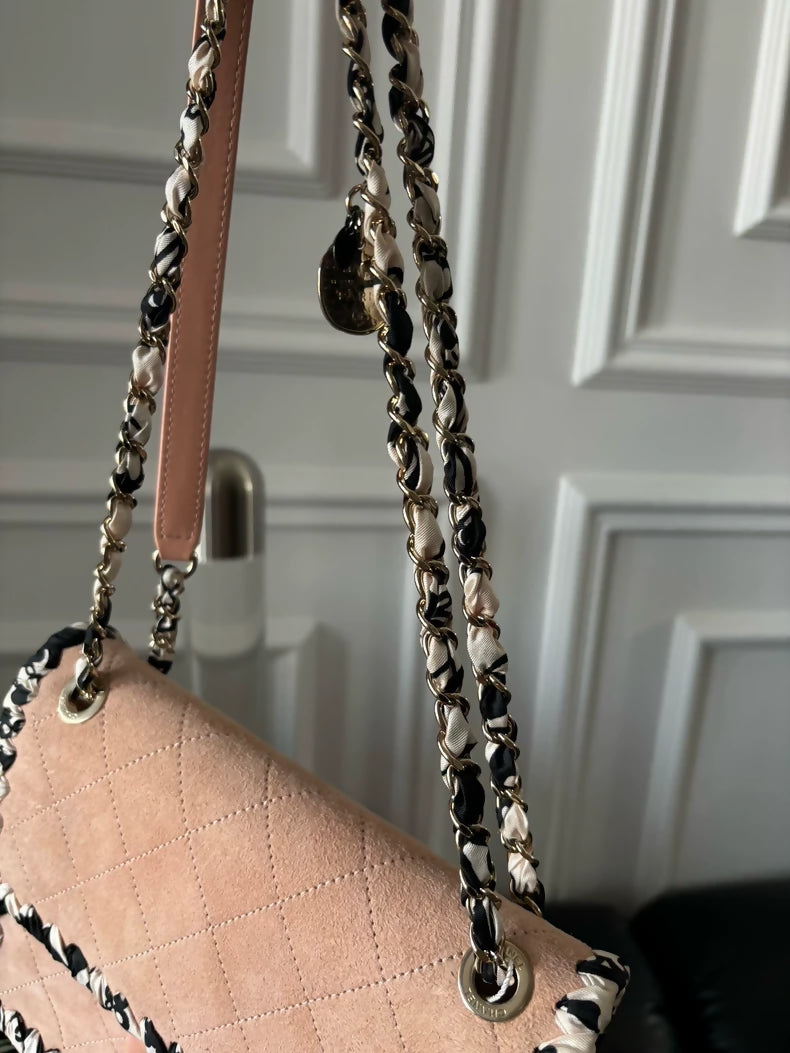 Chanel 22c light Pink with black and white lace trimSquare flap bag