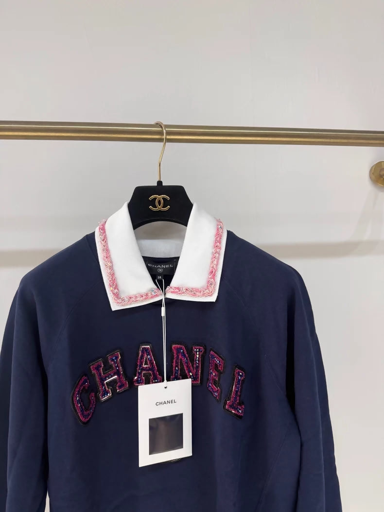 Chanel 23P black sequined N 5 collar sweatshirt – Wararni.com