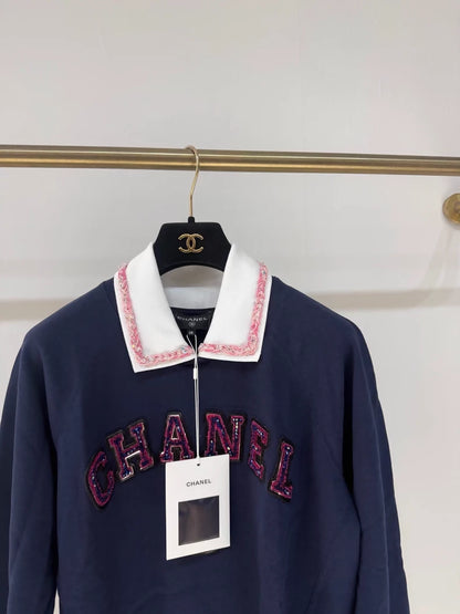 Chanel 23P black sequined N 5 collar sweatshirt