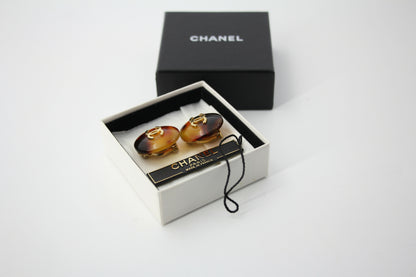 Chanel Vintage 97P Tortoiseshell Round Brown Earrings