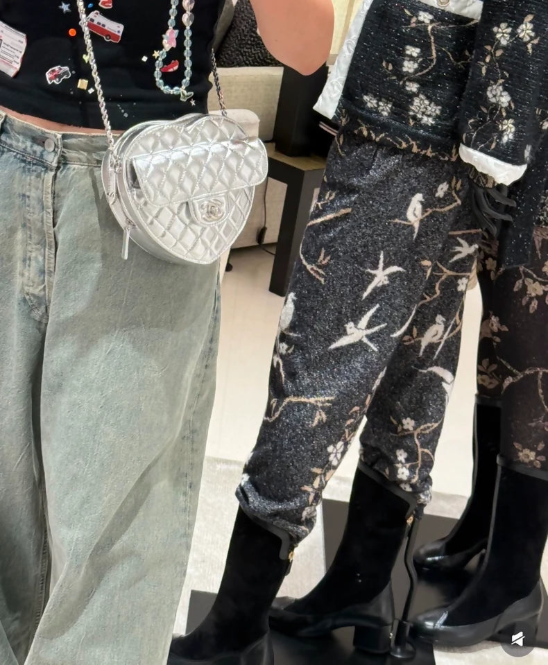 Chanel 25b silver metallicheart-shaped bag