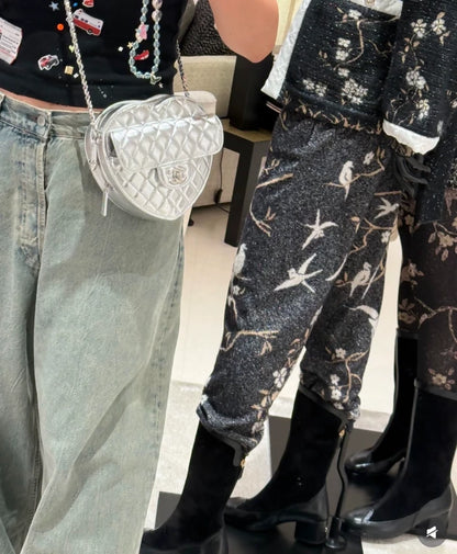 Chanel 25b silver metallicheart-shaped bag