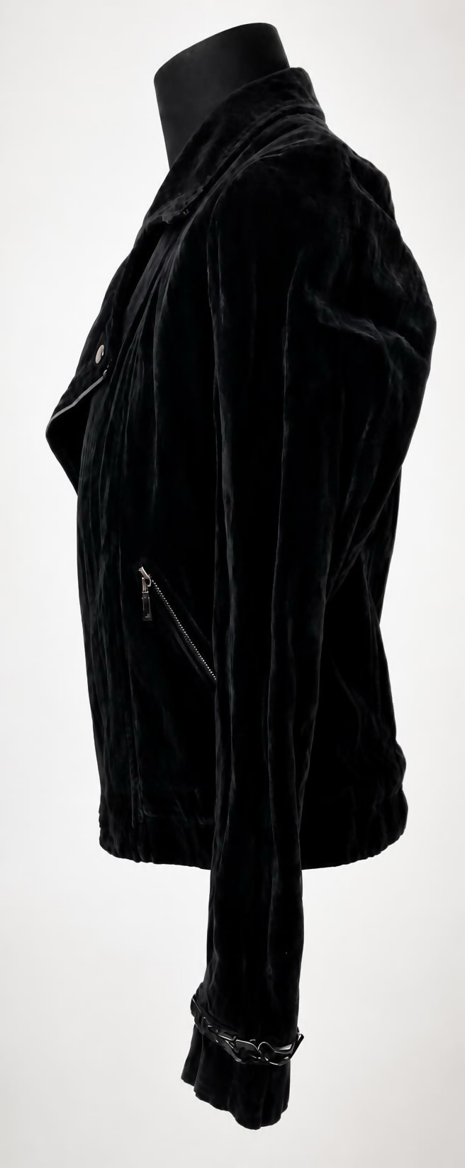Rare Chanel 06A Runway Black Washed Velvet Bomber Biker Jacket FR 48