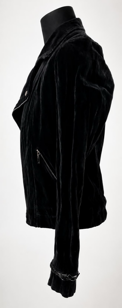 Rare Chanel 06A Runway Black Washed Velvet Bomber Biker Jacket FR 48
