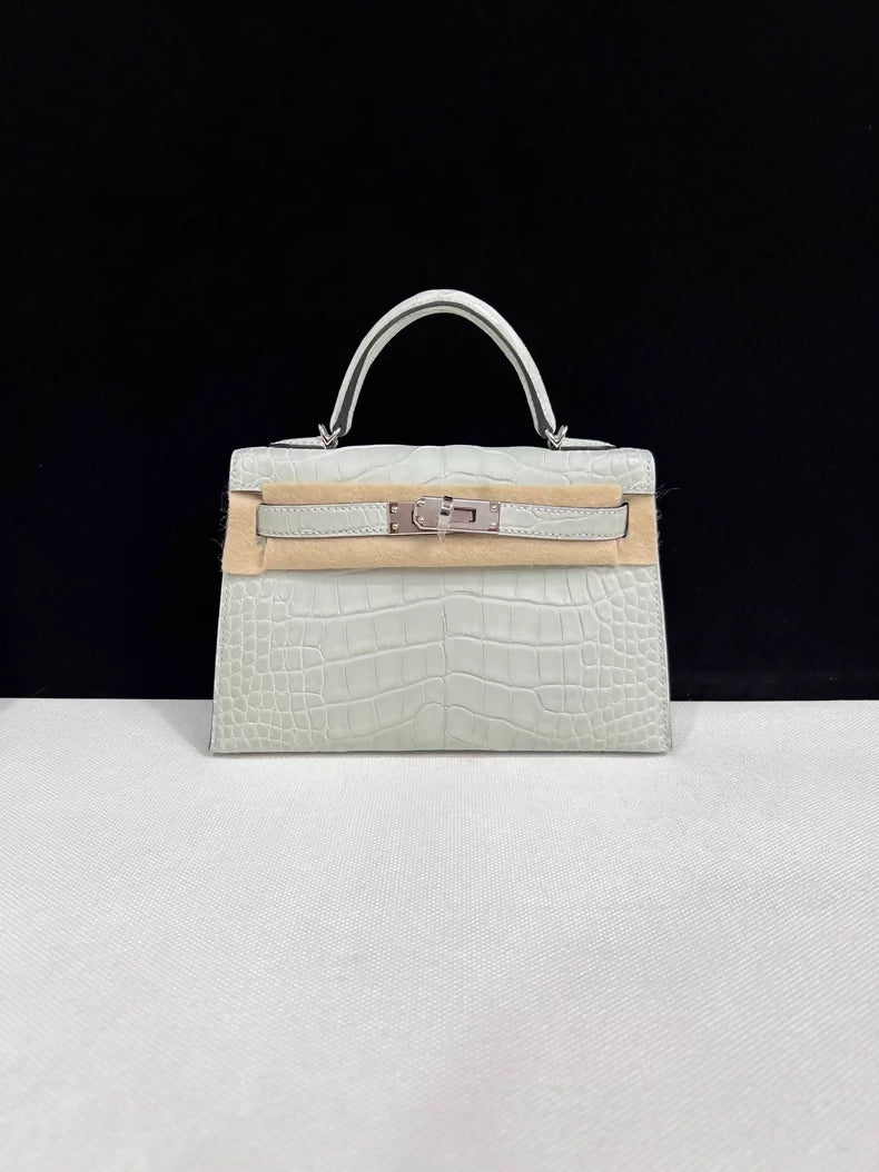 Hermes Mini Kelly 20 Gris matte Crocodile Leather palladium hardware