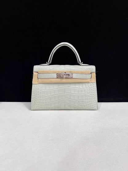 Hermes Mini Kelly 20 Gris matte Crocodile Leather palladium hardware