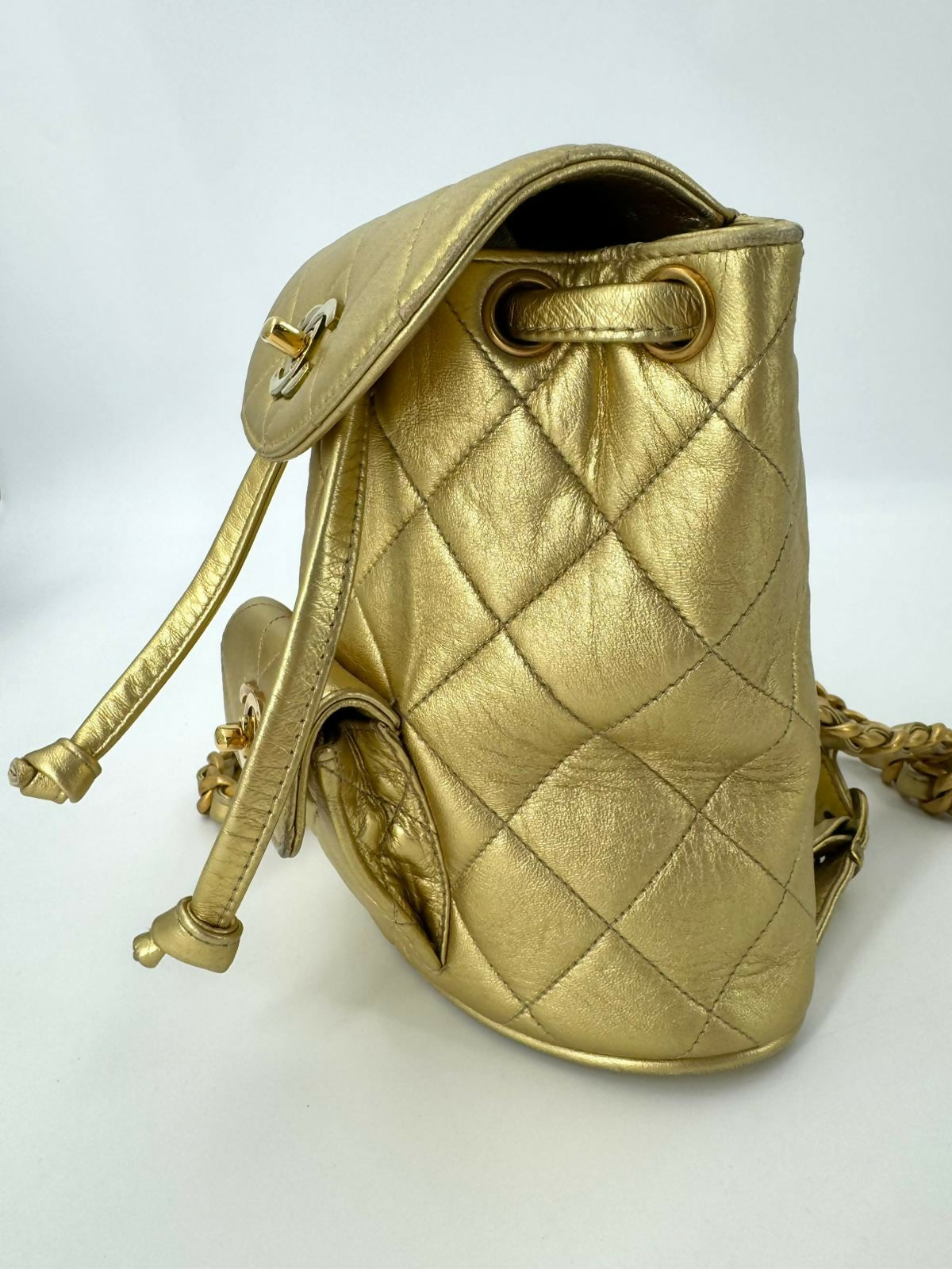 Chanel Vintage 91-94 Lambskin Leather Gold Quilted CC Hardware Mini Duma Backpack