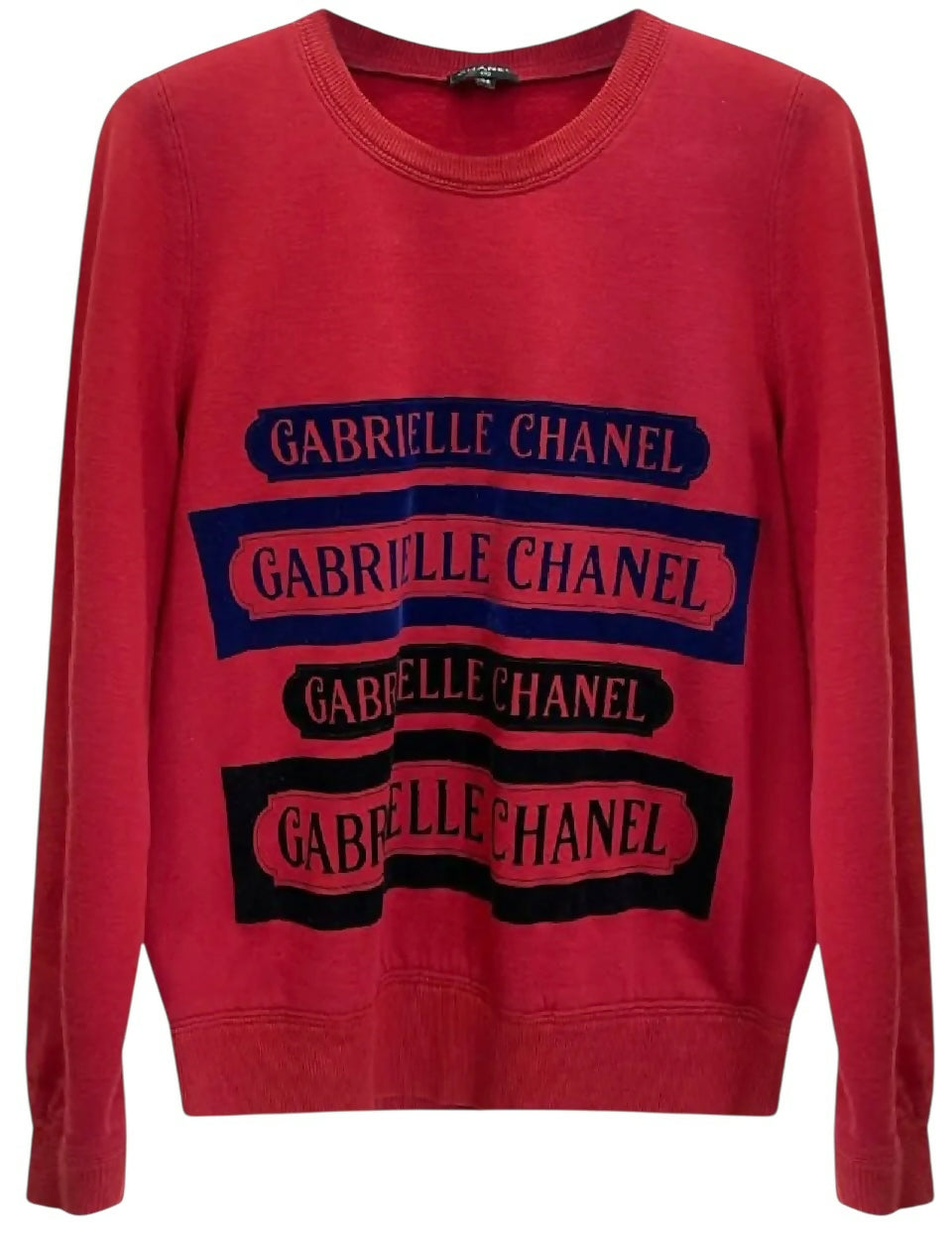 Chanel 17B Red Navy Blue Gabrielle Logo Pullover Sweater FR 46