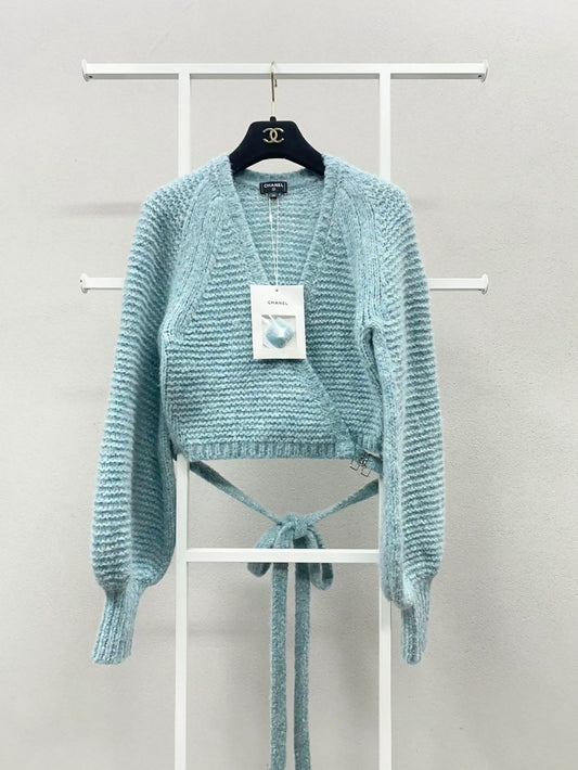 Chanel 21k baby blue wool cardigan