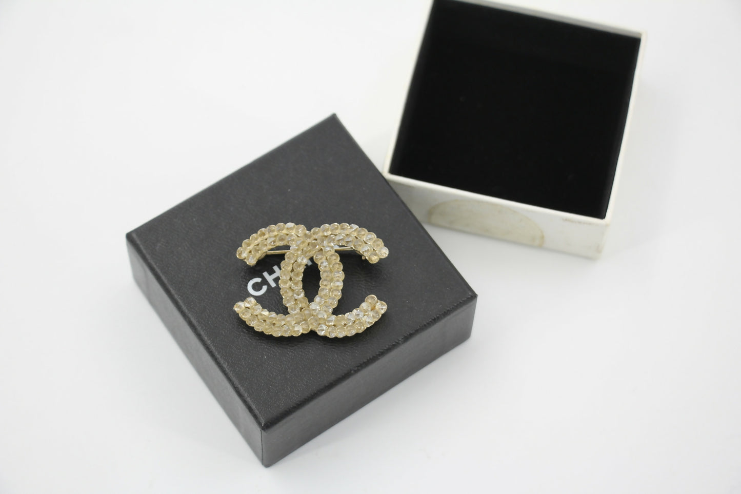 Chanel A12A Rhinestone Beige CC Brooch