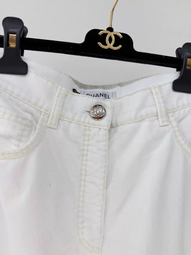 Chanel 24N white jeans with double C logo