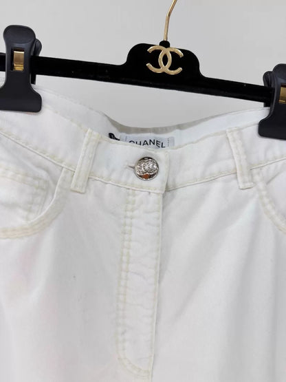 Chanel 24N white jeans with double C logo