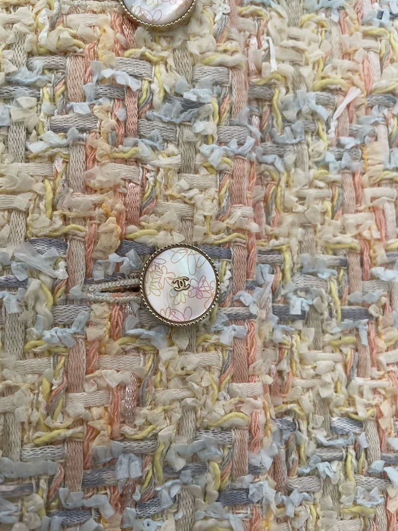 Chanel 25p pastel yellow tweed plaid vest