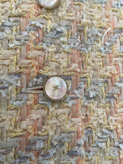 Chanel 25p pastel yellow tweed plaid vest