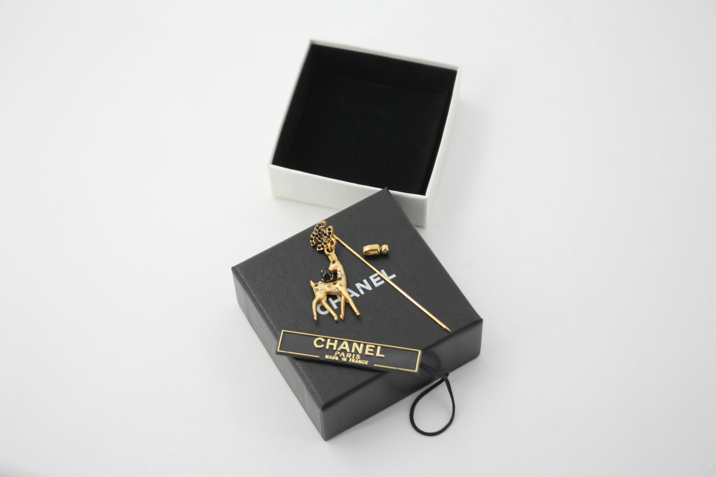 Chanel Vintage 01A Rhinestone Gold Plated Deer Brooch