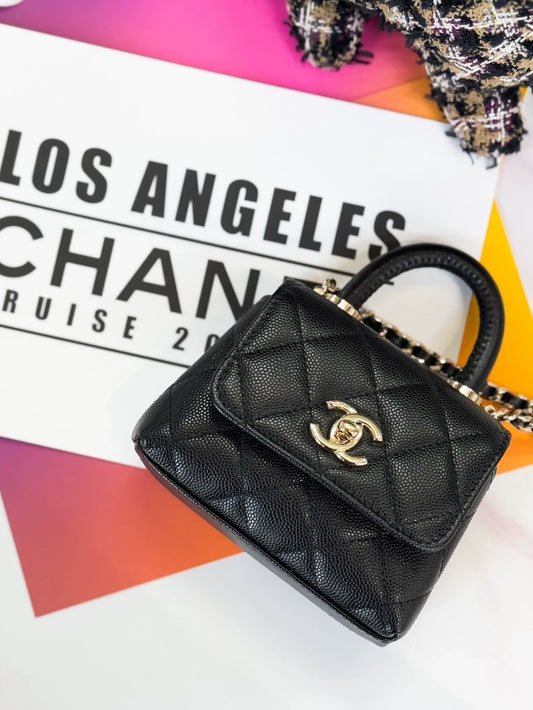 Chanel 25c mini Coco handle black leather with gold hardware chain bag