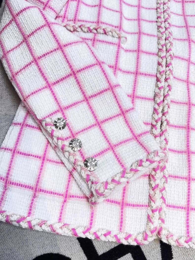 Chanel 23c Pink white Check tweed Jacket
