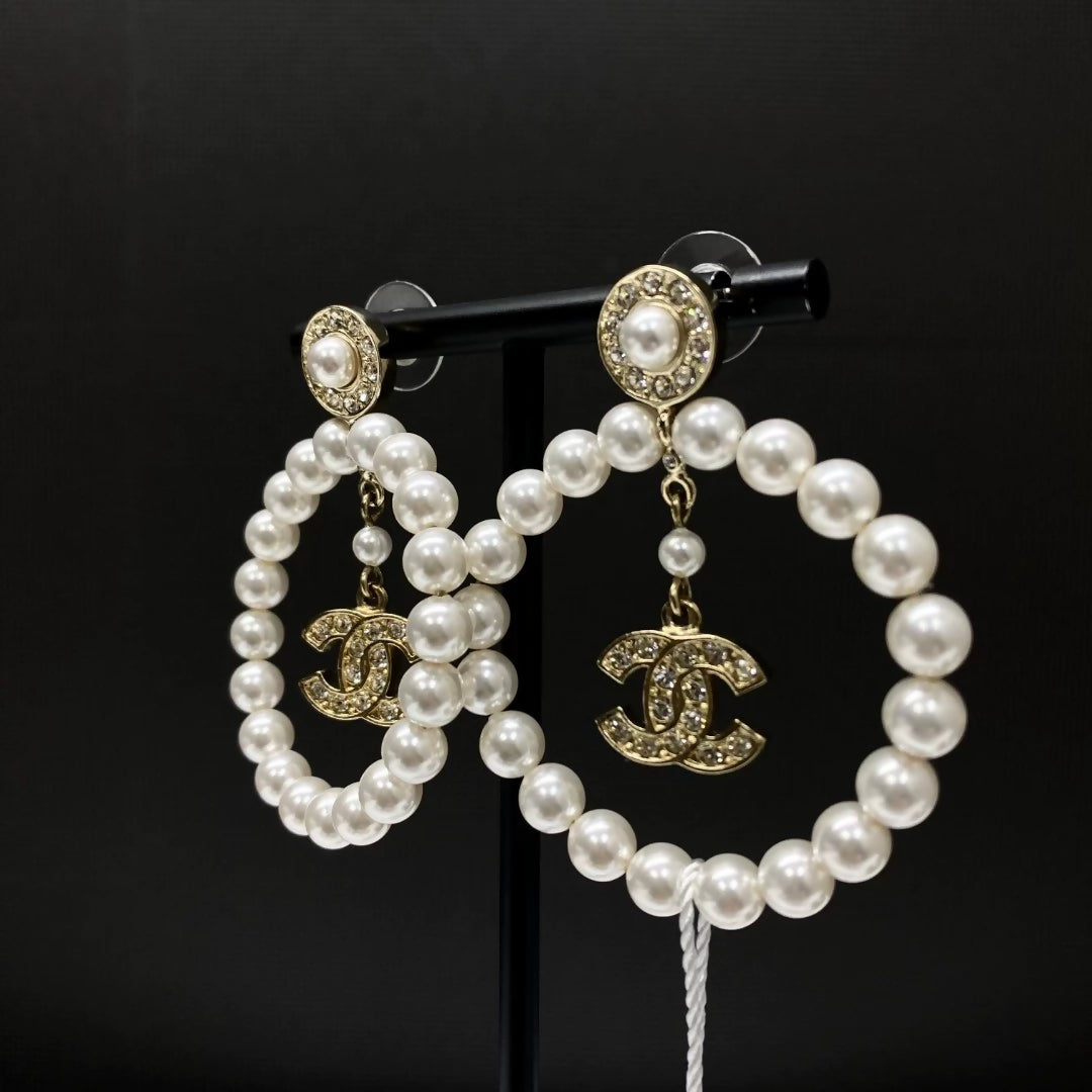 Chanel 20A pearl circle pendant earrings