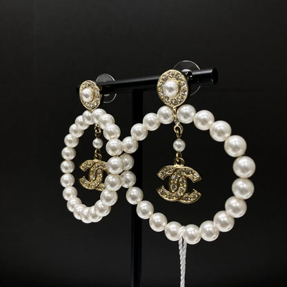 Chanel 20A pearl circle pendant earrings