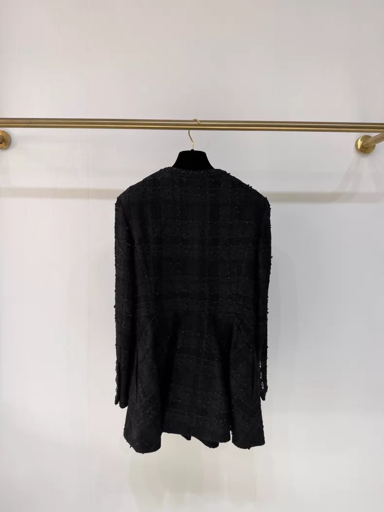 Chanel 23S Black Tweed Long Coat