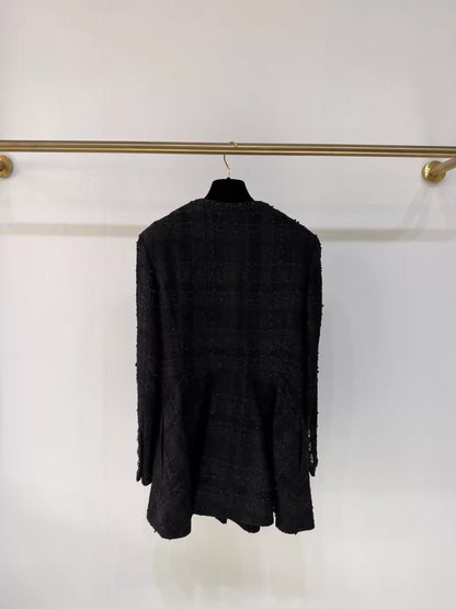 Chanel 23S Black Tweed Long Coat