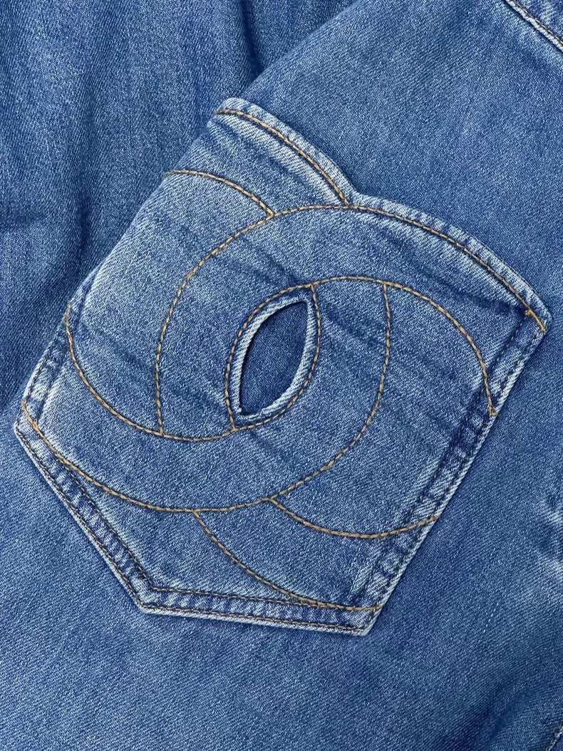 Chanel 24P double-C two-pocket blue denim wide-leg jeans