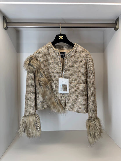 Chanel 21A Gold Fur tweed Jacket