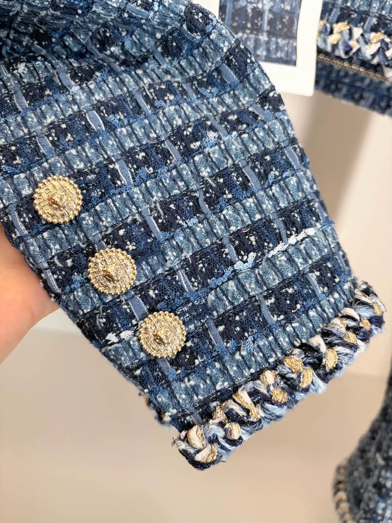 Chanel 25A Blue Tweed Short Jacket