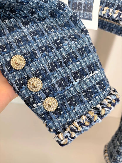Chanel 25A Blue Tweed Short Jacket