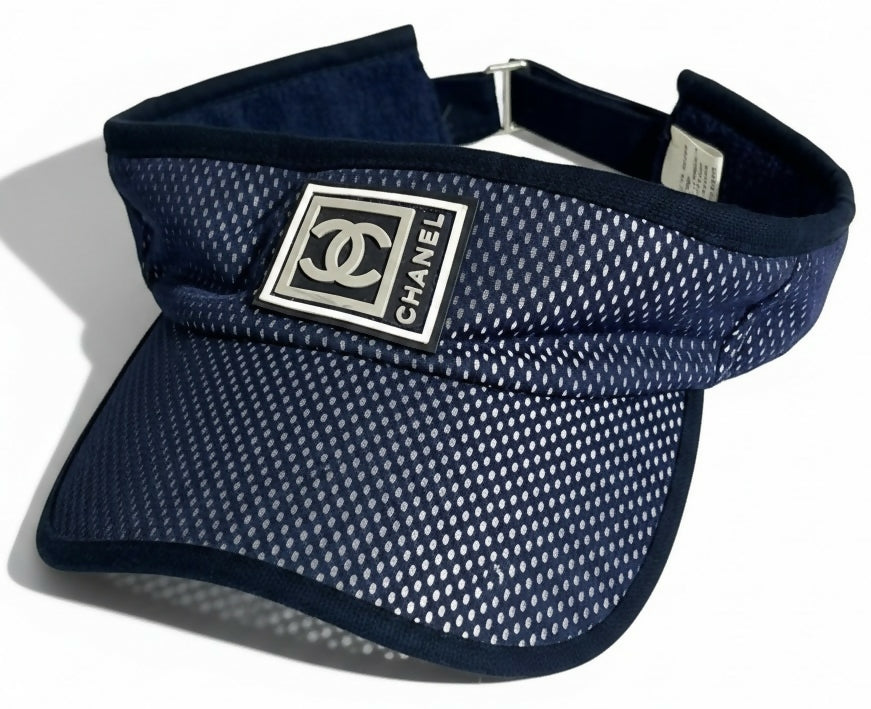 Chanel 2003 Navy Blue Terry CC Logo Sport Tennis Sun Visor Hat Cap